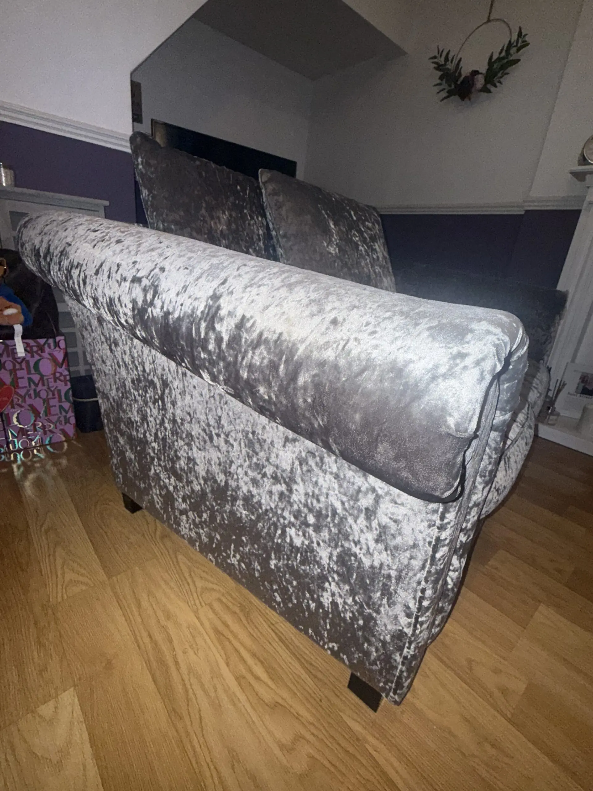 Crushed velvet grey silver 2 seater sofa x2