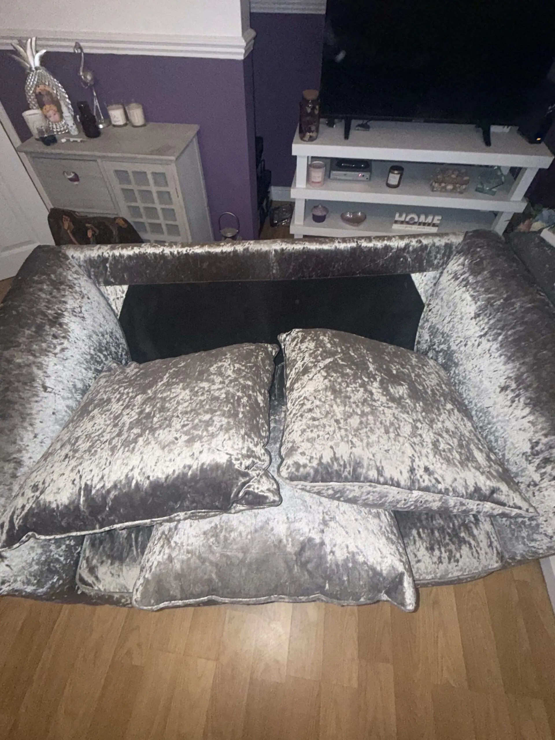 Crushed velvet grey silver 2 seater sofa x2