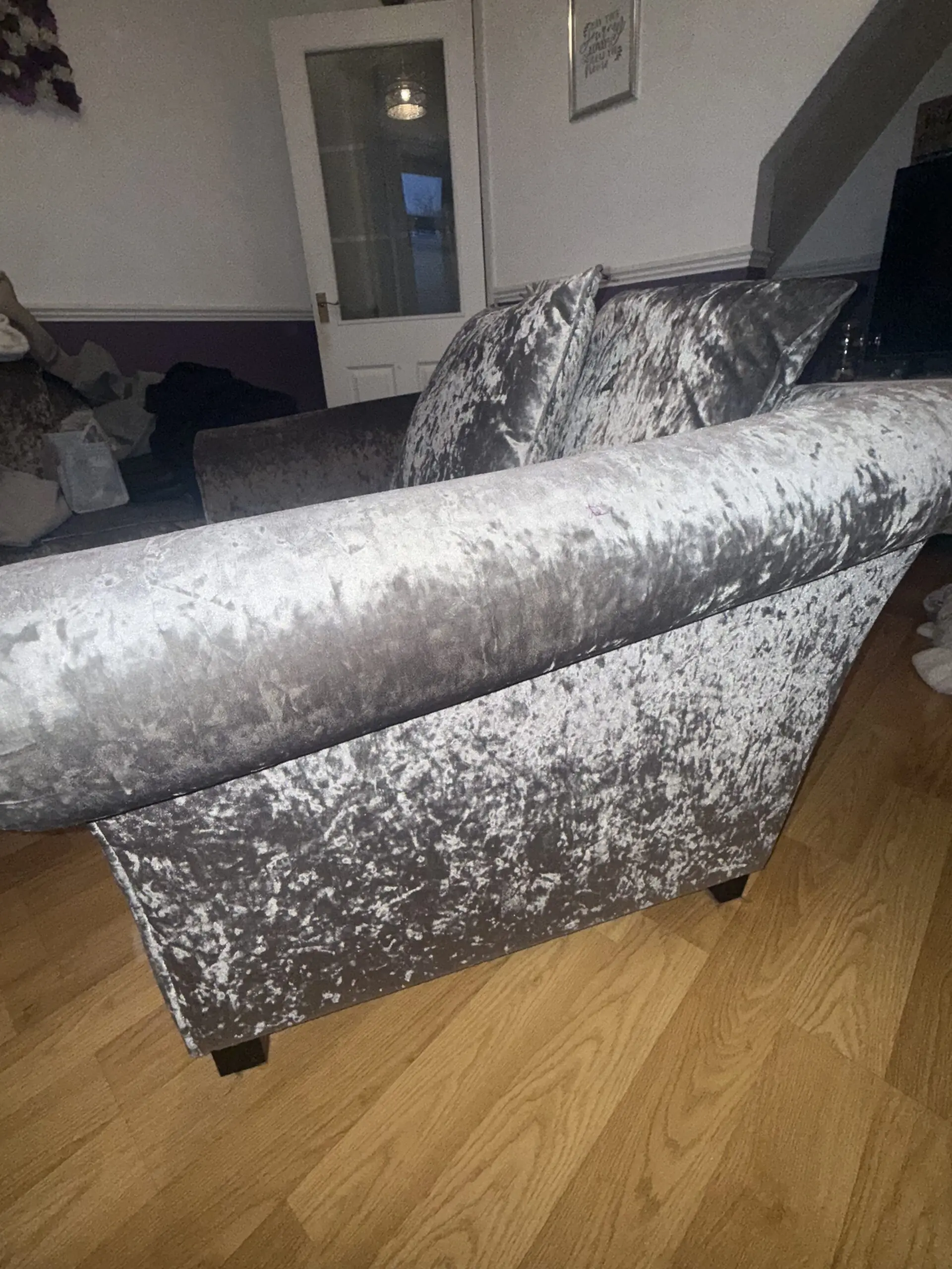 Crushed velvet grey silver 2 seater sofa x2