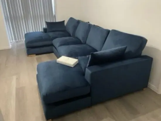DFS BLUE VELVET PLUSH SOFA