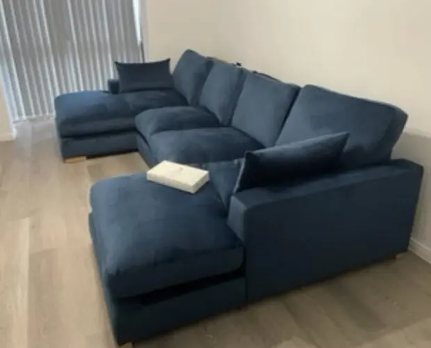DFS BLUE VELVET PLUSH SOFA