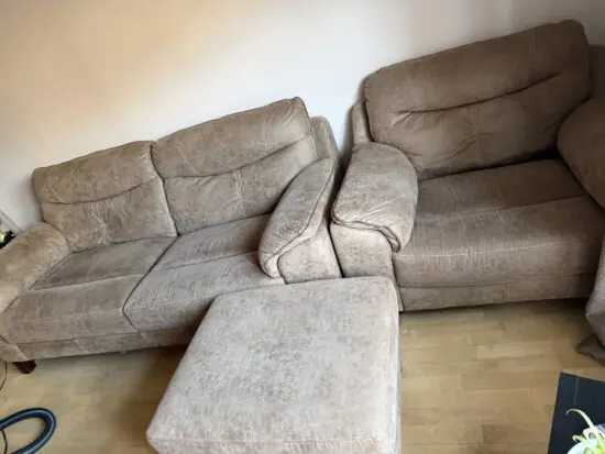 3 seater sofa, large chair & footstool
