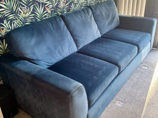 DFS Blue Orla velvet sofa
