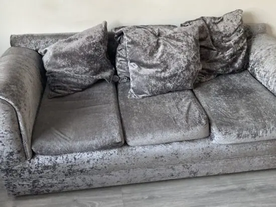 Crushed velvet grey sofa