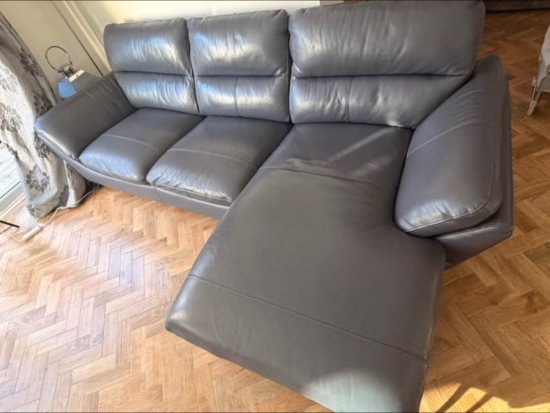 Heather colour leather sofa with Left Chaise Longue 160cm.