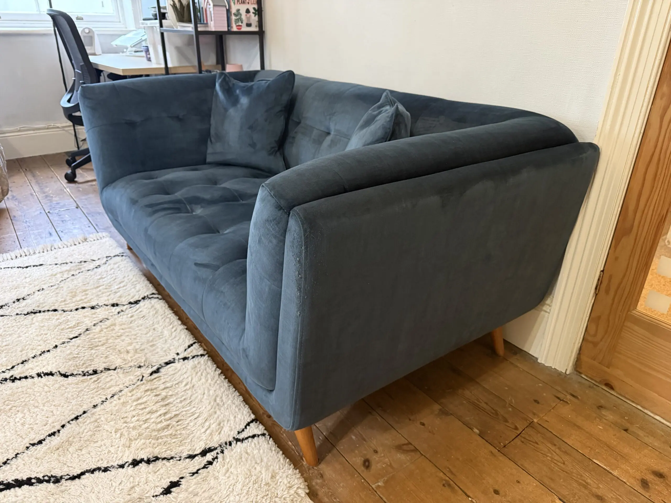 Furniture Village Airforce Blue Rene 2 Seater Fabric Sofa