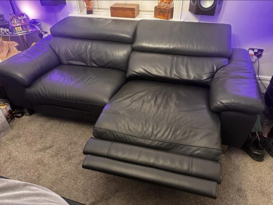 DFS Salone Real Leather Dark Grey 3 seater Electric USB Recliner Sofa