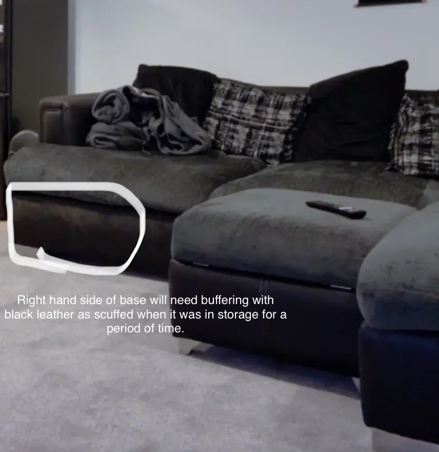 L chaise 4 Seater Black Base Dark Grey Seats w/scatter cushions