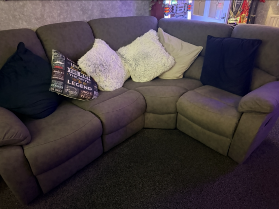 Grey corner couch recliner