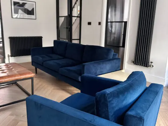 Swyft Model 01 Velvet Teal 3 seater sofa and Armchair