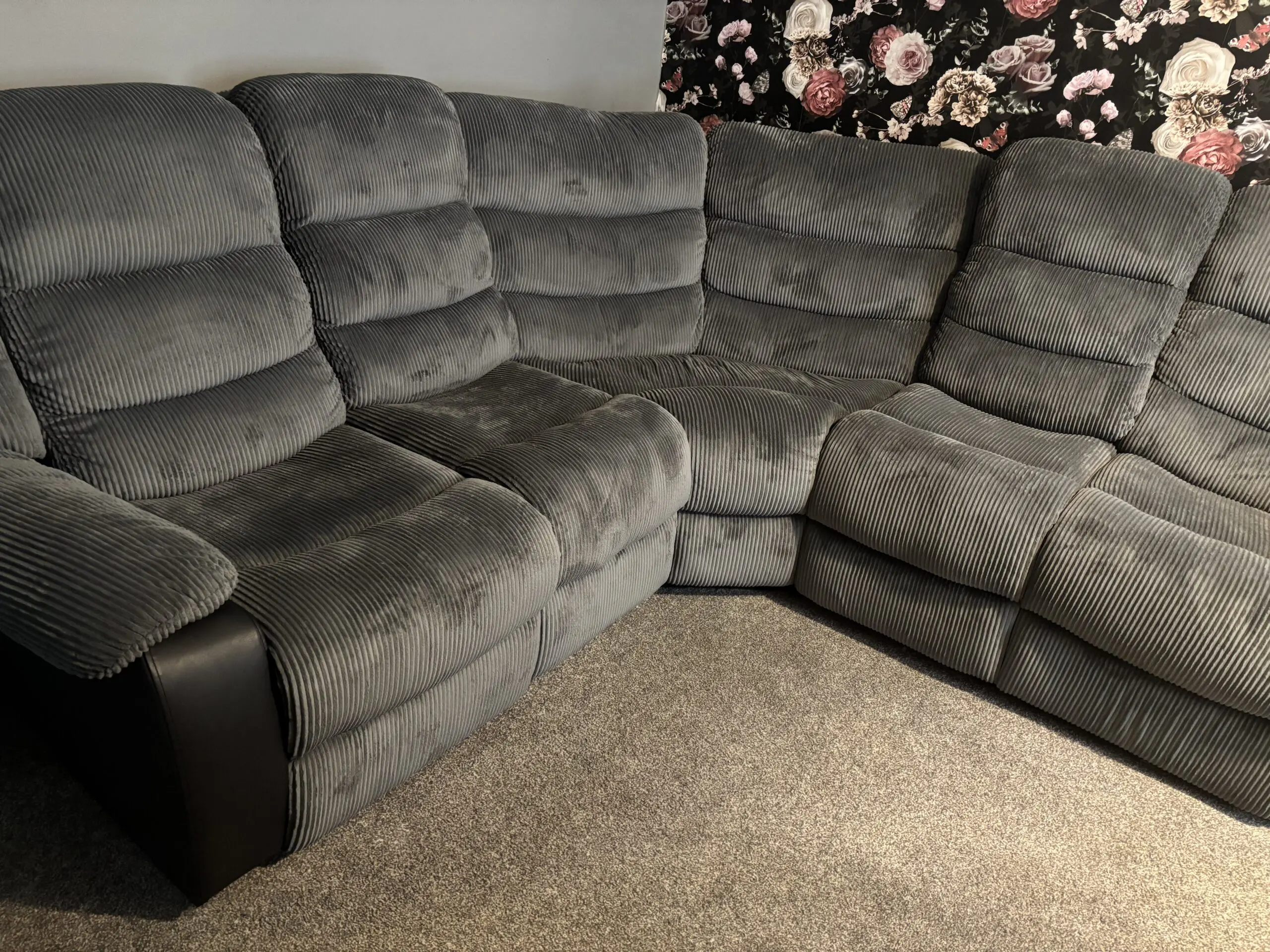 Grey and black recliner sofa