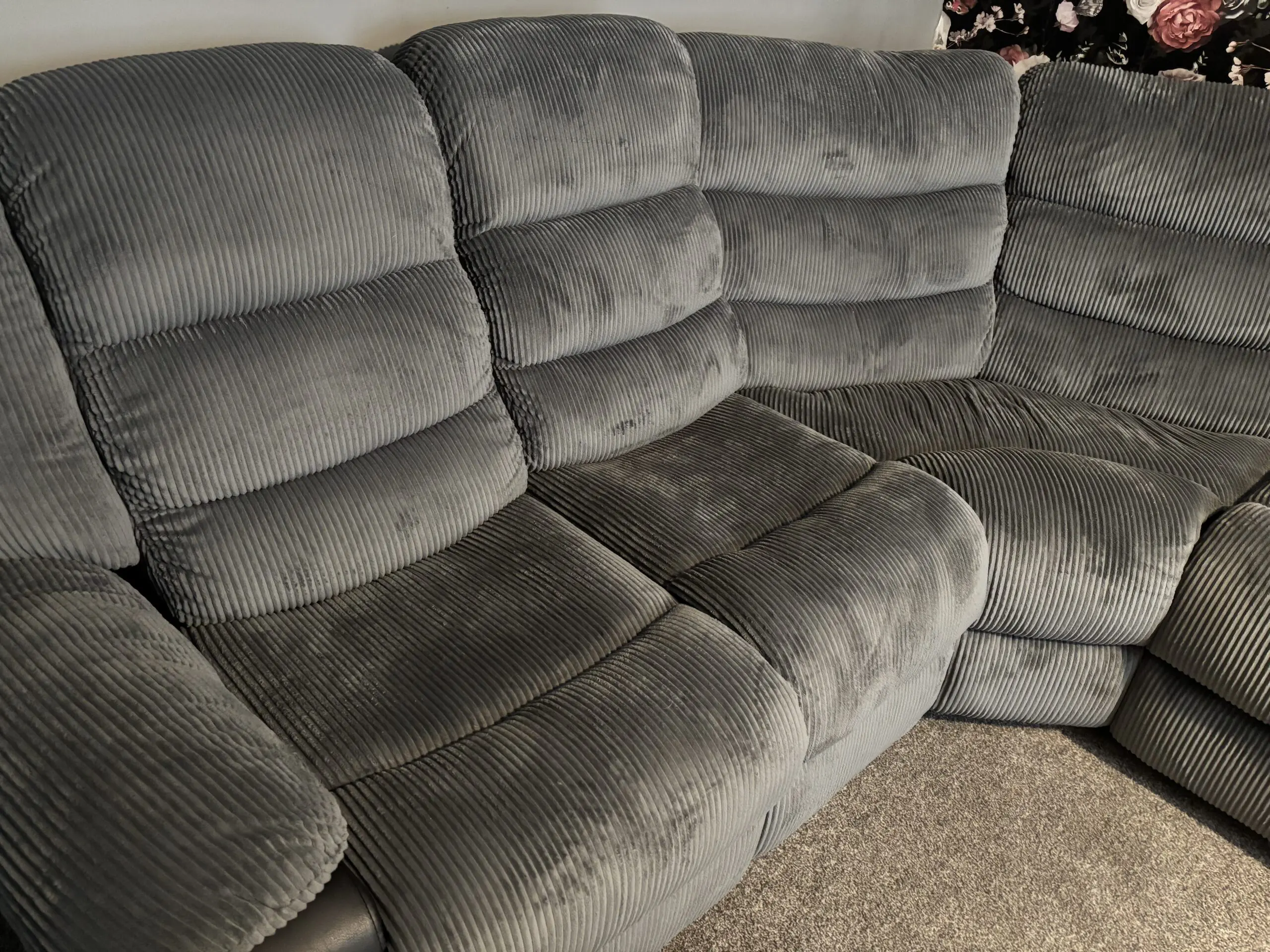 Grey and black recliner sofa