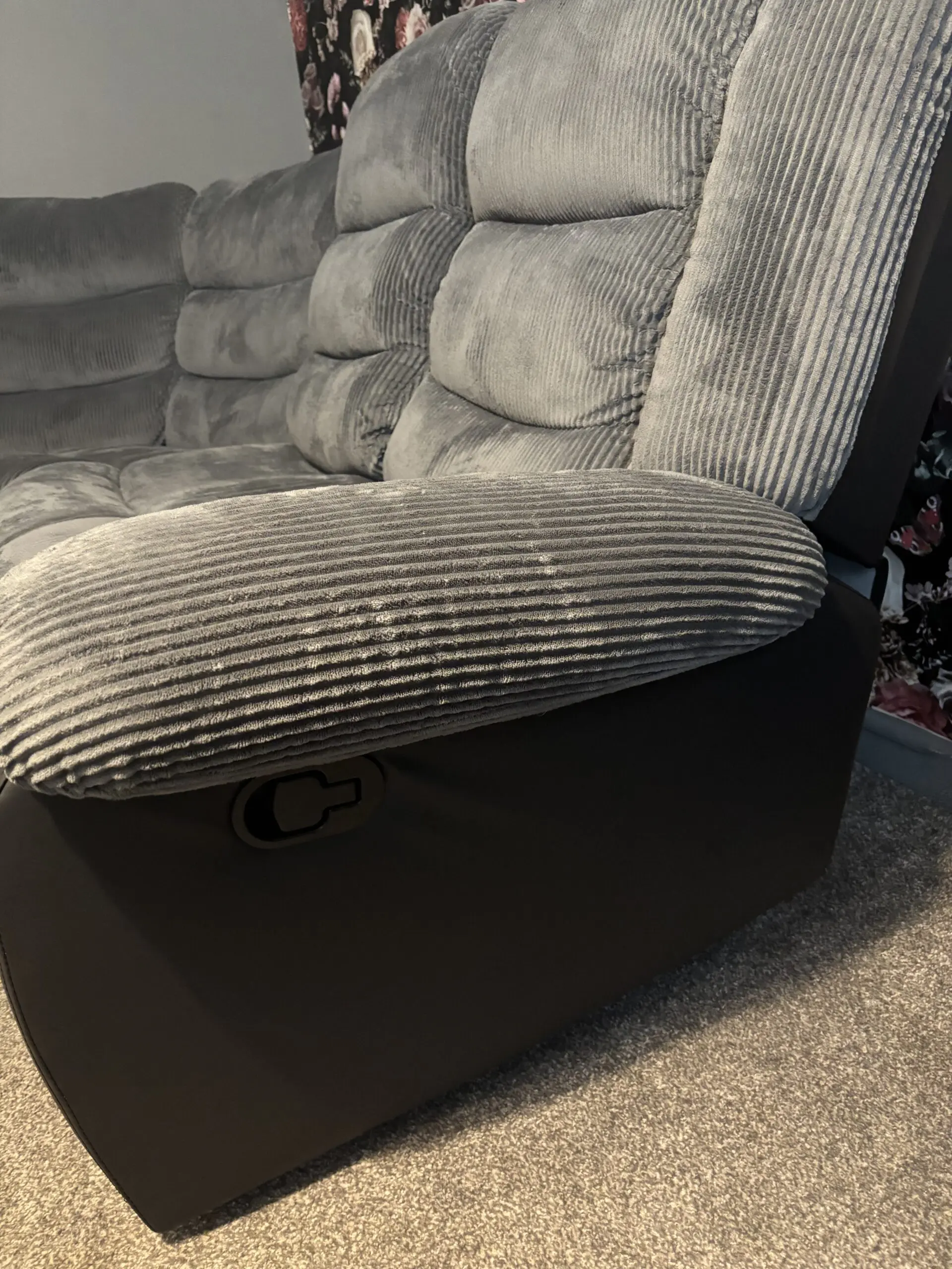 Grey and black recliner sofa