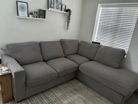 Furniture village Cory fabric corner chaise classic - grey - L shaped with sofa bed pullout