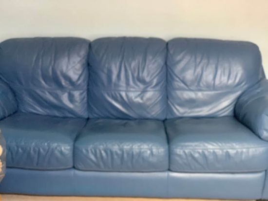 DFS Blue Leather Sofa
