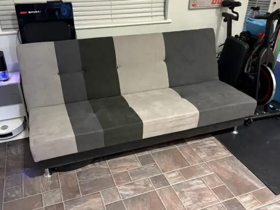 Grey striped sofa bed - good condition