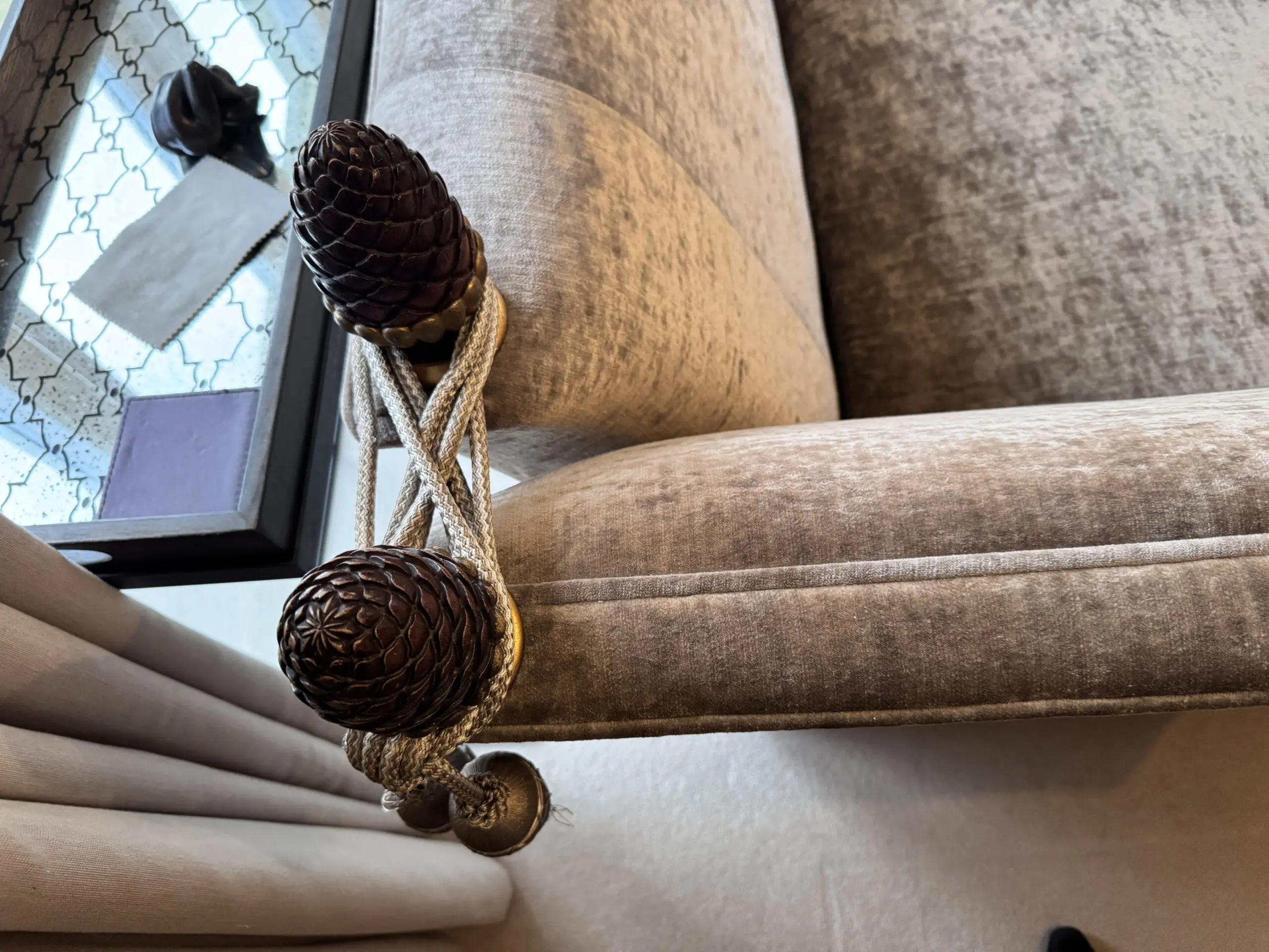 Parker & Farr sofa in mink colour velvet.