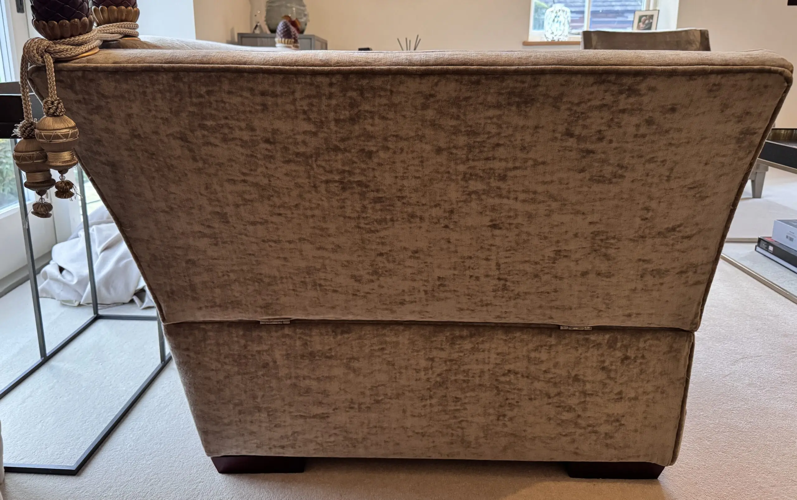 Parker & Farr sofa in mink colour velvet.