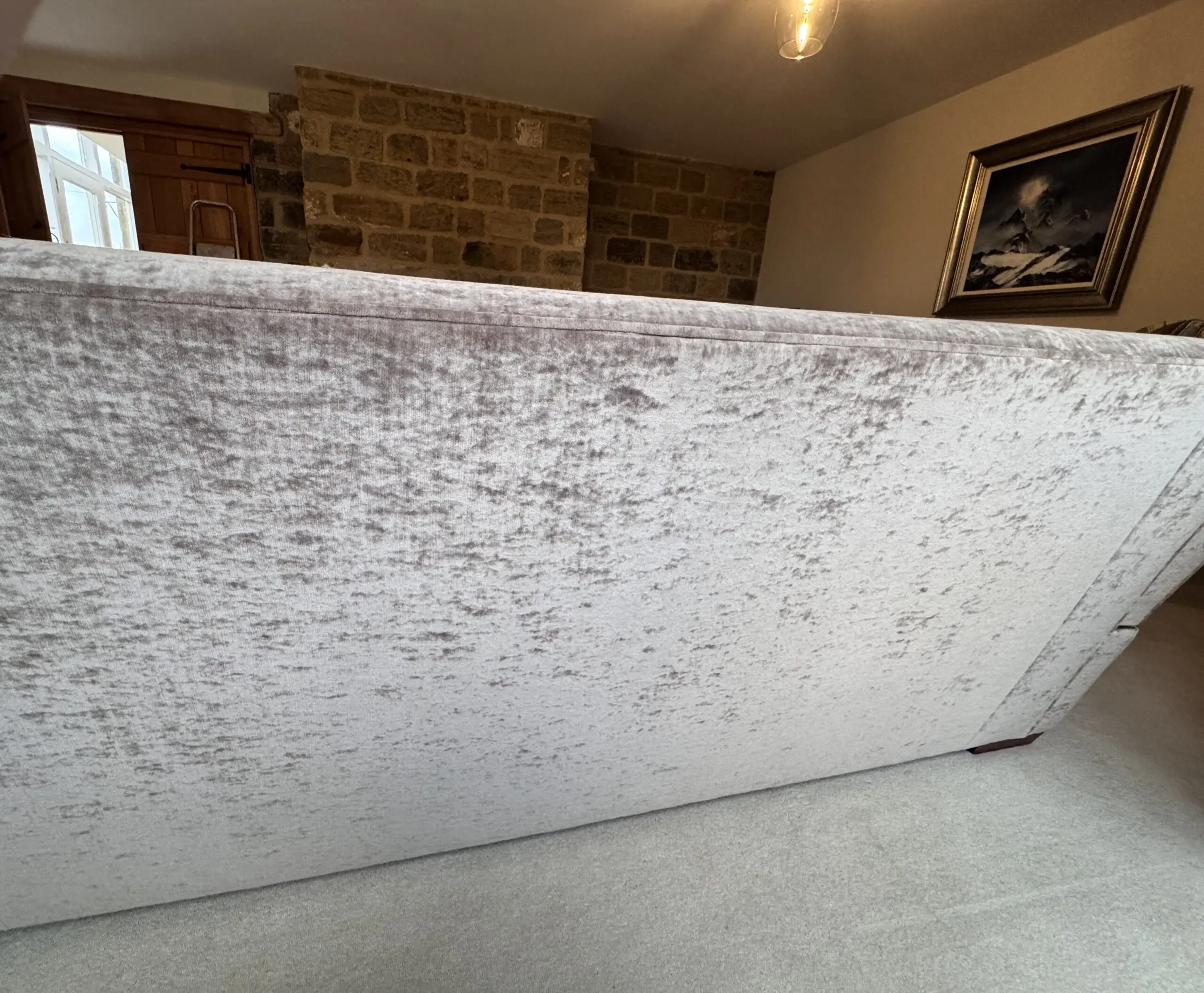 Parker & Farr sofa in mink colour velvet.