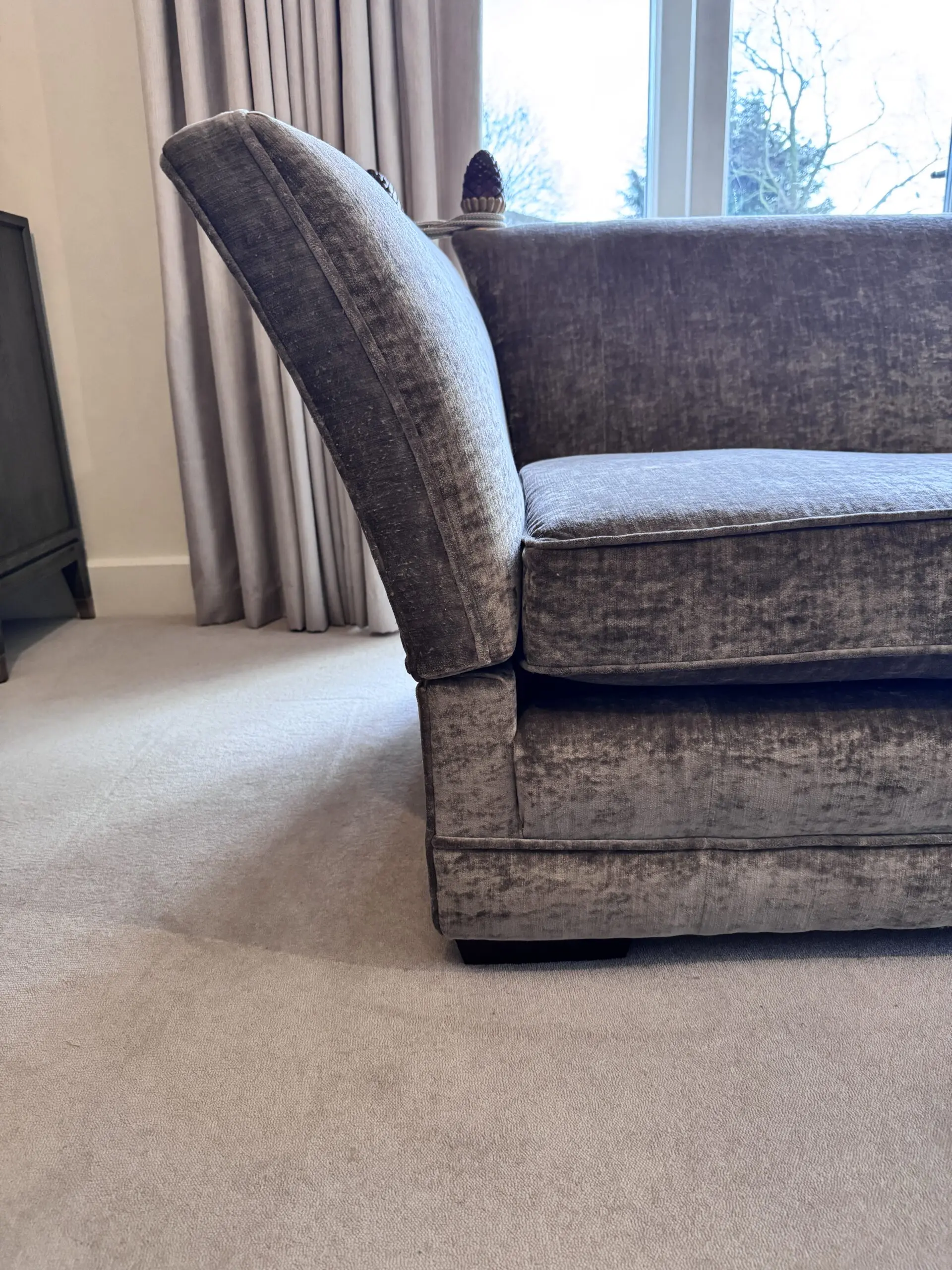 Parker & Farr sofa in mink colour velvet.