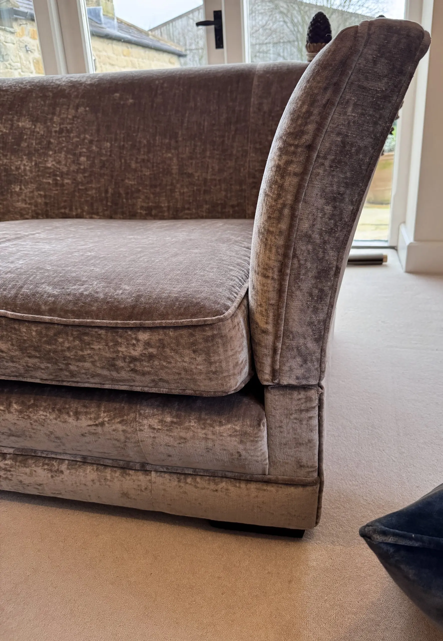 Parker & Farr sofa in mink colour velvet.