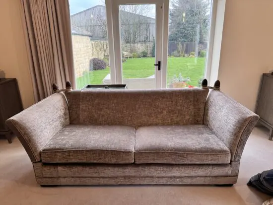 Parker & Farr sofa in mink colour velvet.