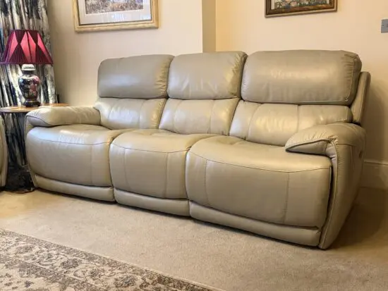 World of Leather ‘Rocco’ sofas and chair in soft grey leather.