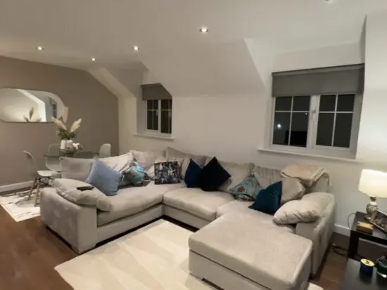 Sofology Corner sofa and storage foot stool in Willow Linen/Light Silver