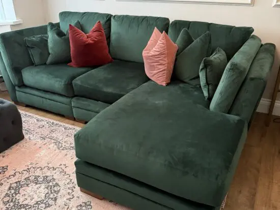 DFS FOREST GREEN VELVET CHAISE END SOFA