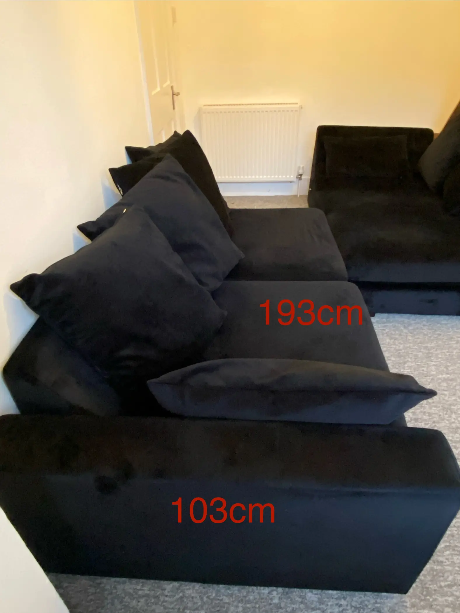 Plush Velvet Pillow Back Right Hand Facing Large Chaise End Sofa