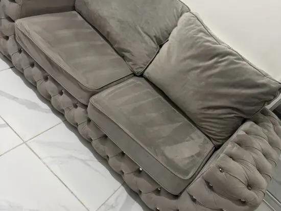 Grey plush velvet sofa set
