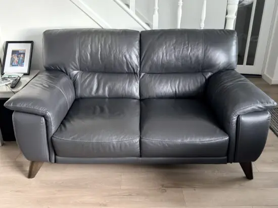 DFS Leather Slate Grey 3 Seater Sofa , 2 Seater Sofa & Footstool (with storage)
