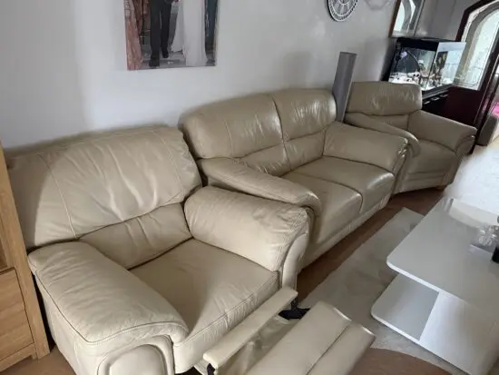 Cream leather sofa set