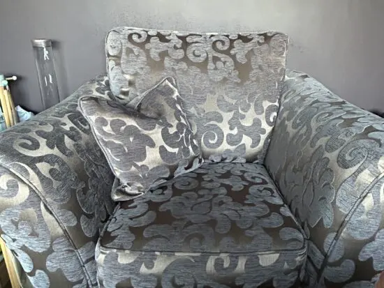 Furniture Village armchair, grey/purple, perfect condition