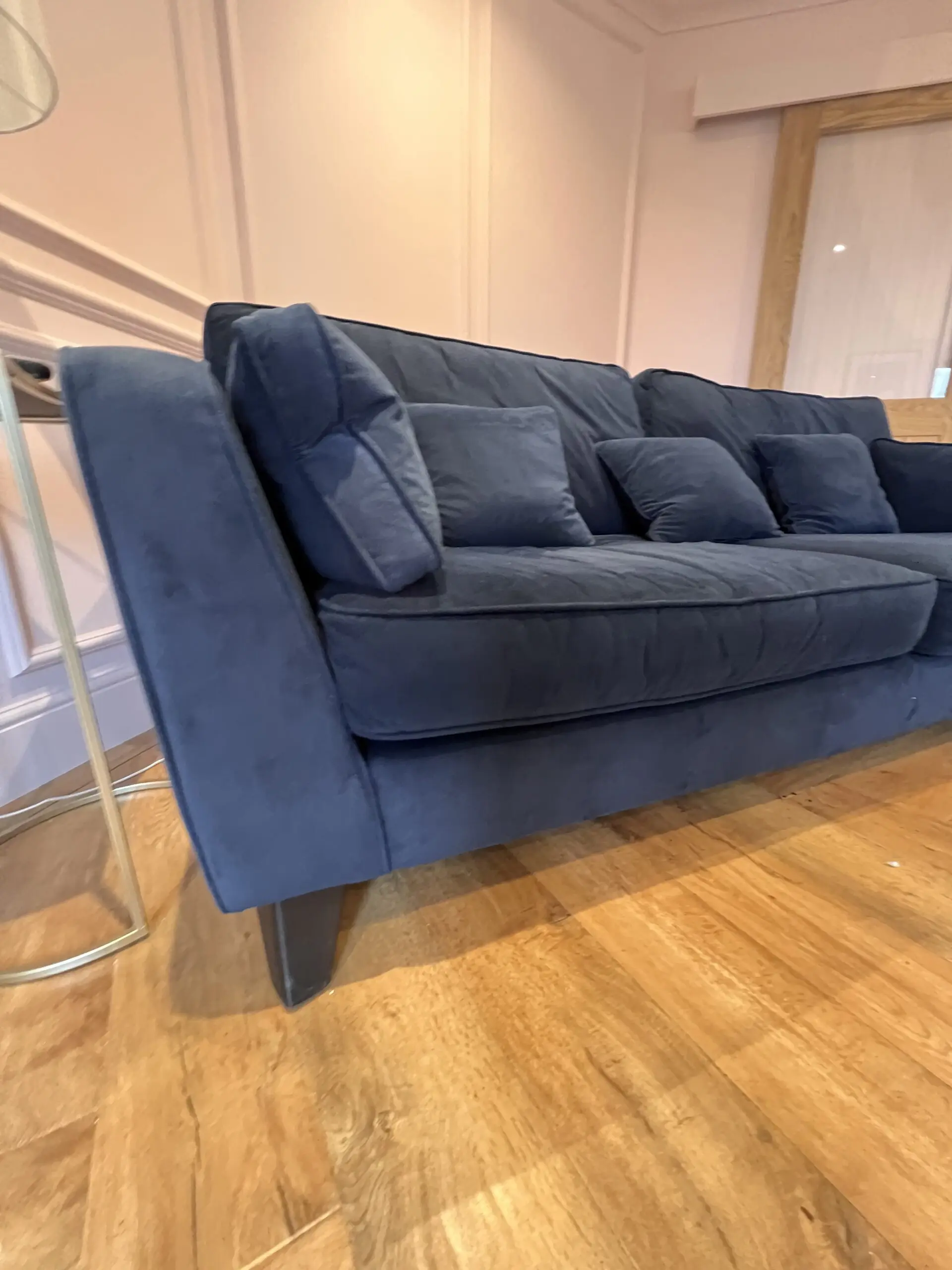 Fishpools Navy Blue Velvet Sofa, Armchair and Ottoman Footstool