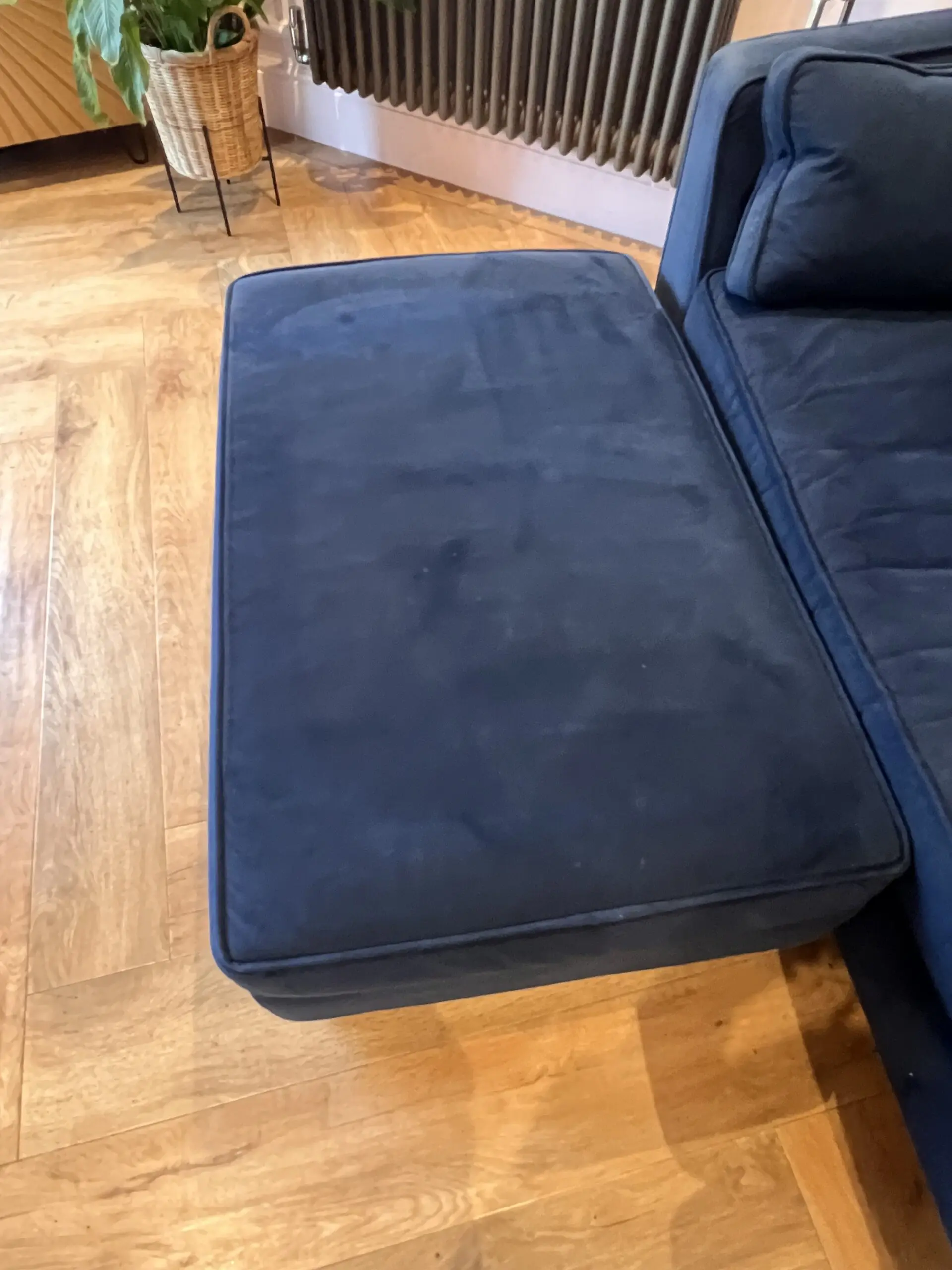 Fishpools Navy Blue Velvet Sofa, Armchair and Ottoman Footstool