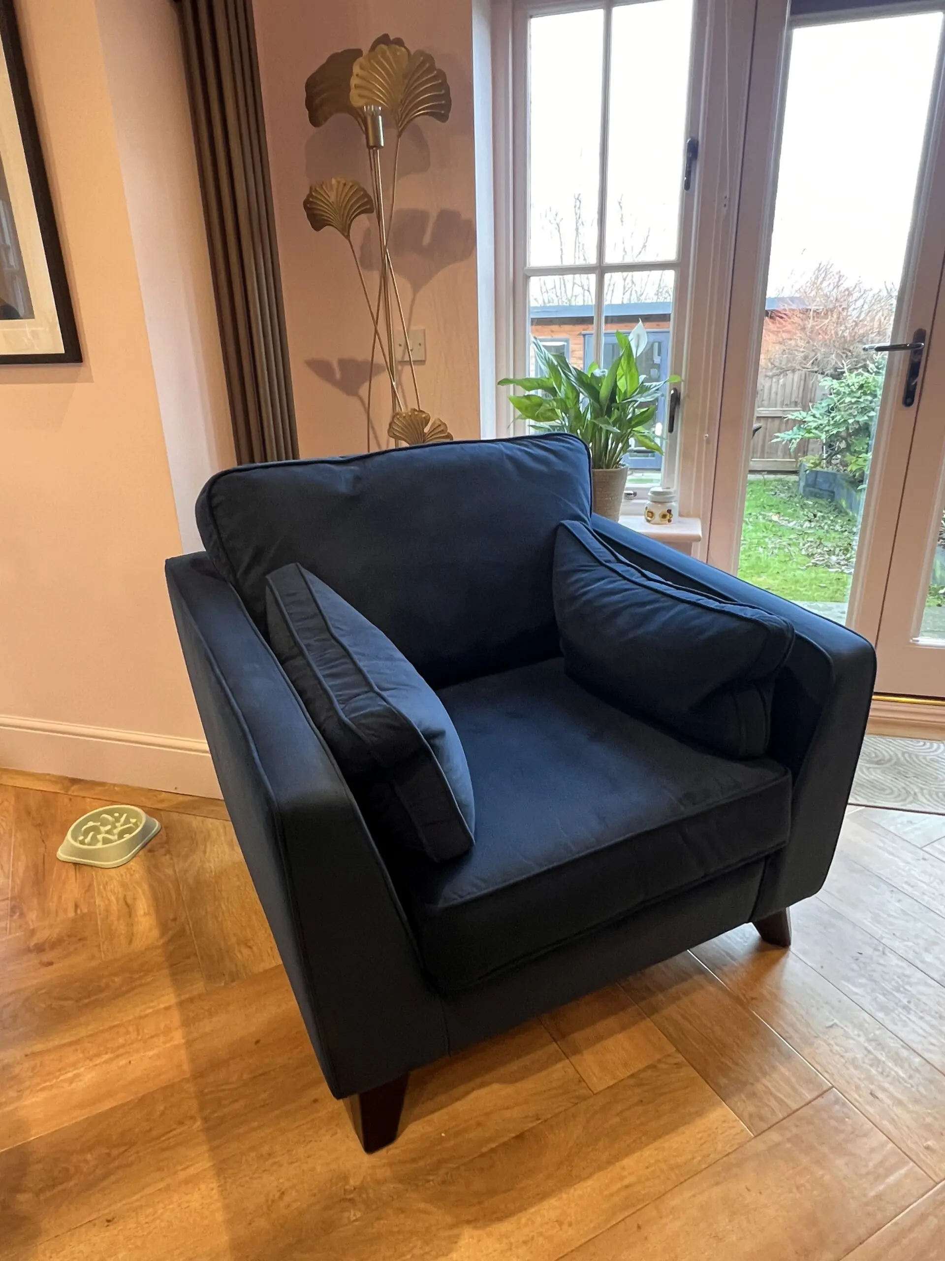 Fishpools Navy Blue Velvet Sofa, Armchair and Ottoman Footstool