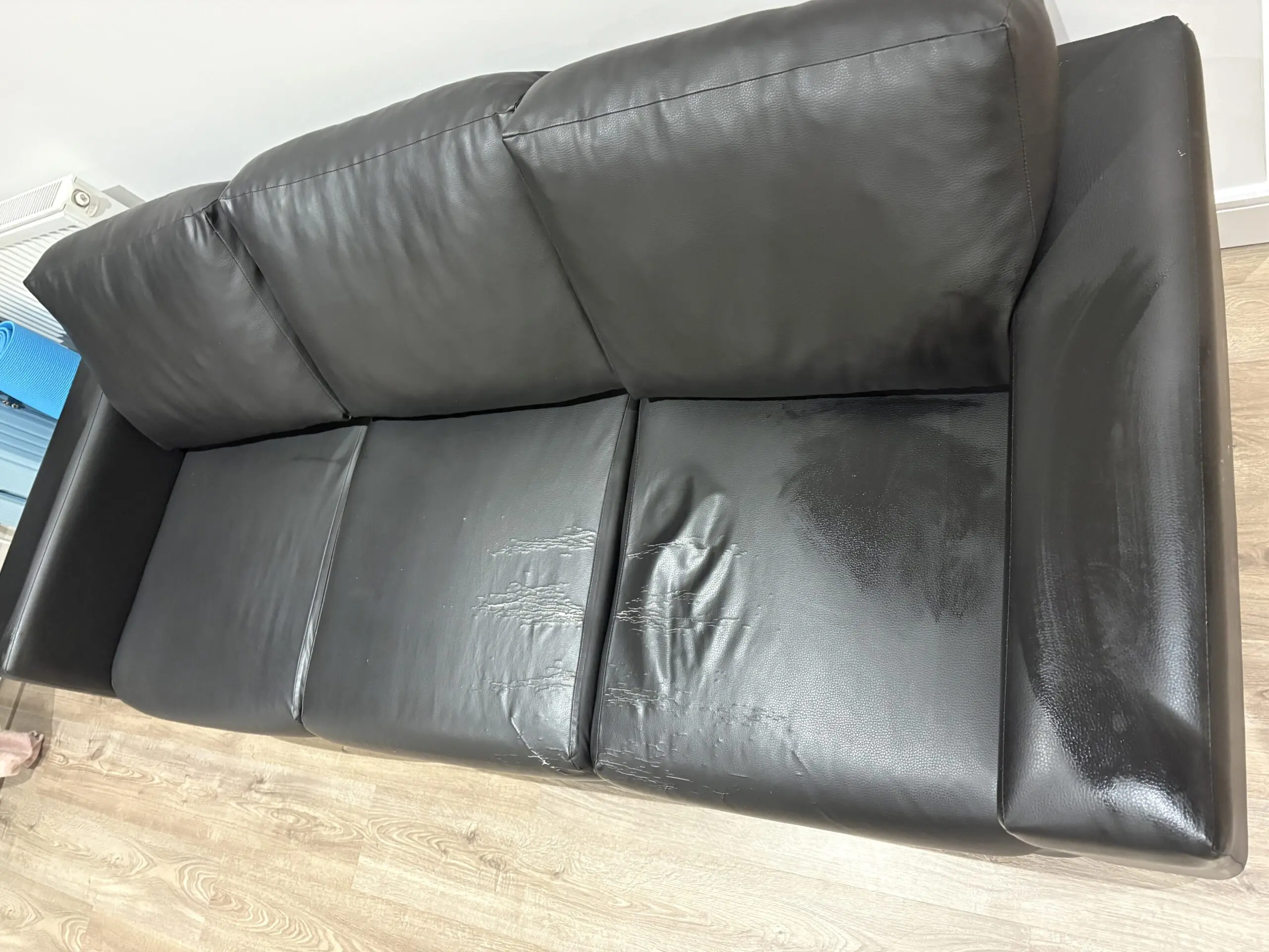 3 seater black leather sofa