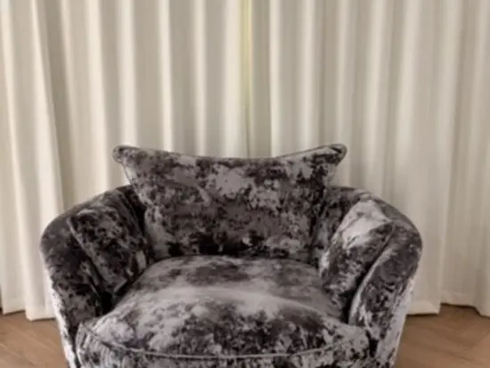 Sofology- Silver/grey velvet cuddle, swivel chair.