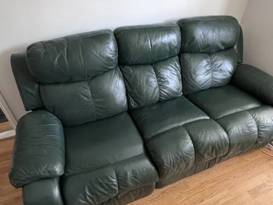 SCS green recinable 2 seater sofa and a chair