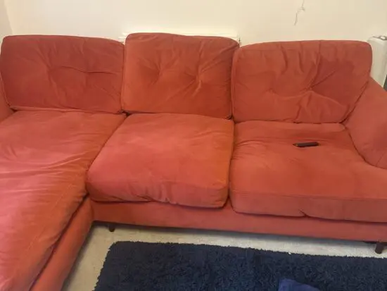 Dfs corner sofa with couple seat , total 5 seats with foot stool, orange color