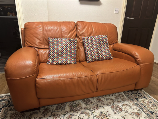 Orange Leather 2 Seater Sofa