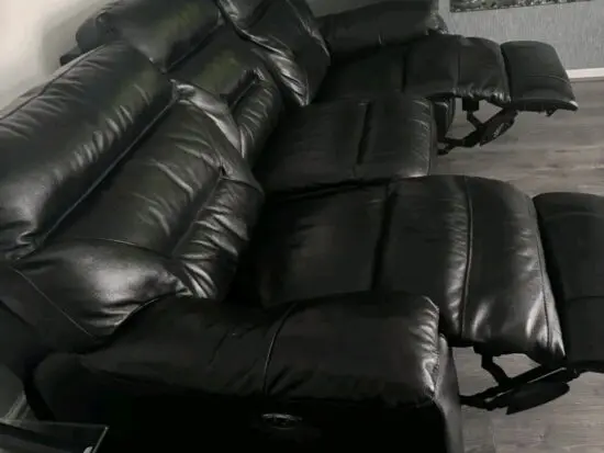 DFS Electric Power Recliner 3 piece suite sofa, Black Leather