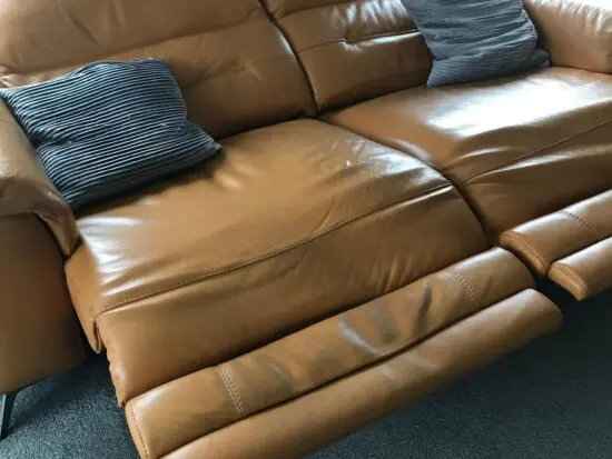 Furniture Village Leather Honey Yellow Sanza 3 seater power recliner