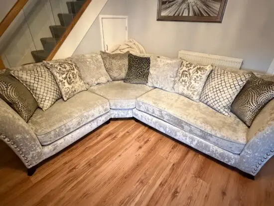 Sofology Silver Fairmont Corner Sofa and Fairmont Accent Chair with cushions - Excellent Condition