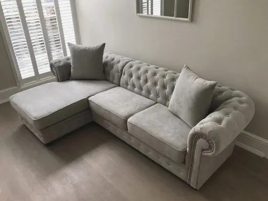 Chesterfield - L-Shaped High Back Corner Sofa | High Back | Grey | Upgraded Seating