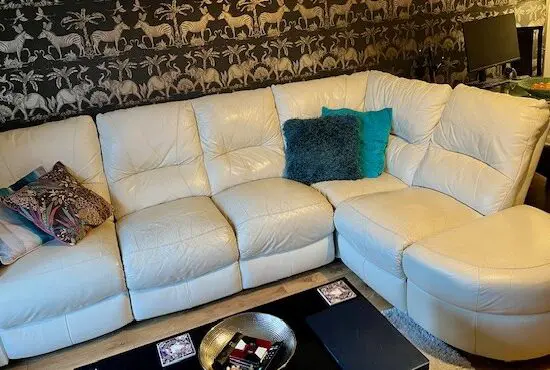 SCS Ivory leather 5 seater corner sofa + chaise