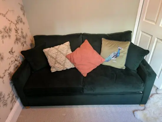 Excellent Condition - Willow & Hall, Green Velvet, Foxham, 3 person Sofa Bed