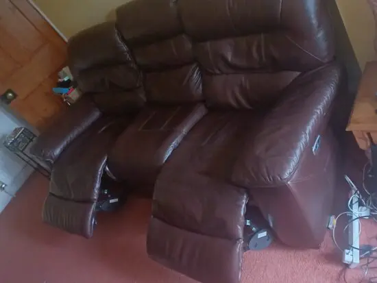3 seater brown leather recliner sofa & chair