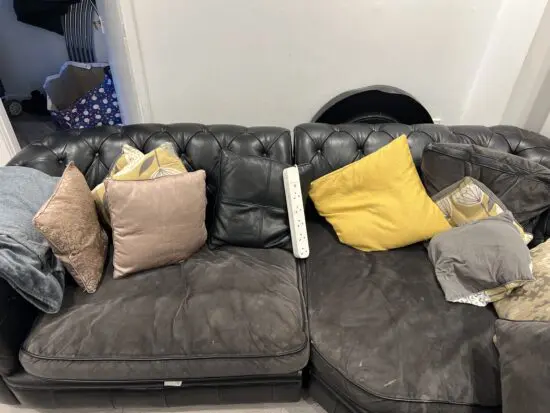 Grey black collar long sofa